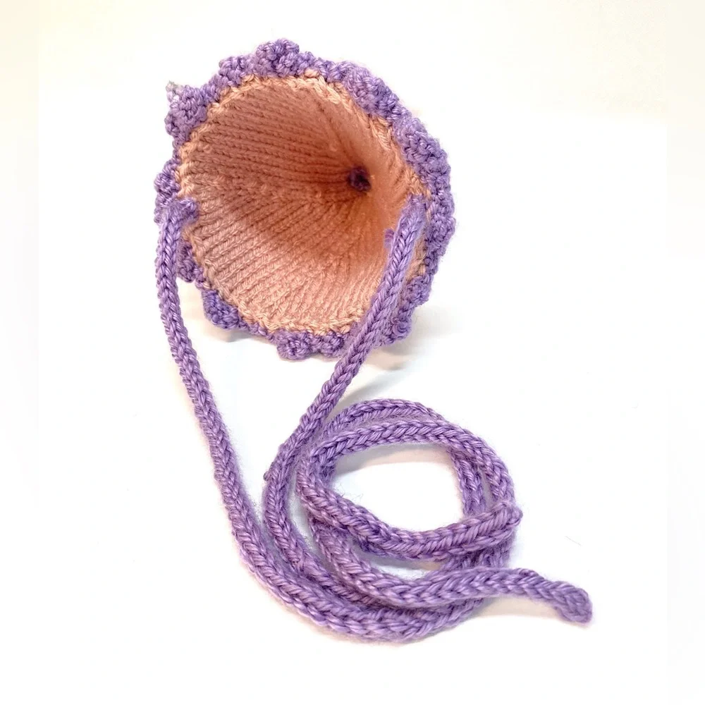 NWT Hand Knit Pink and Purple Party Hat with Faux Pearls One Size Fits Most